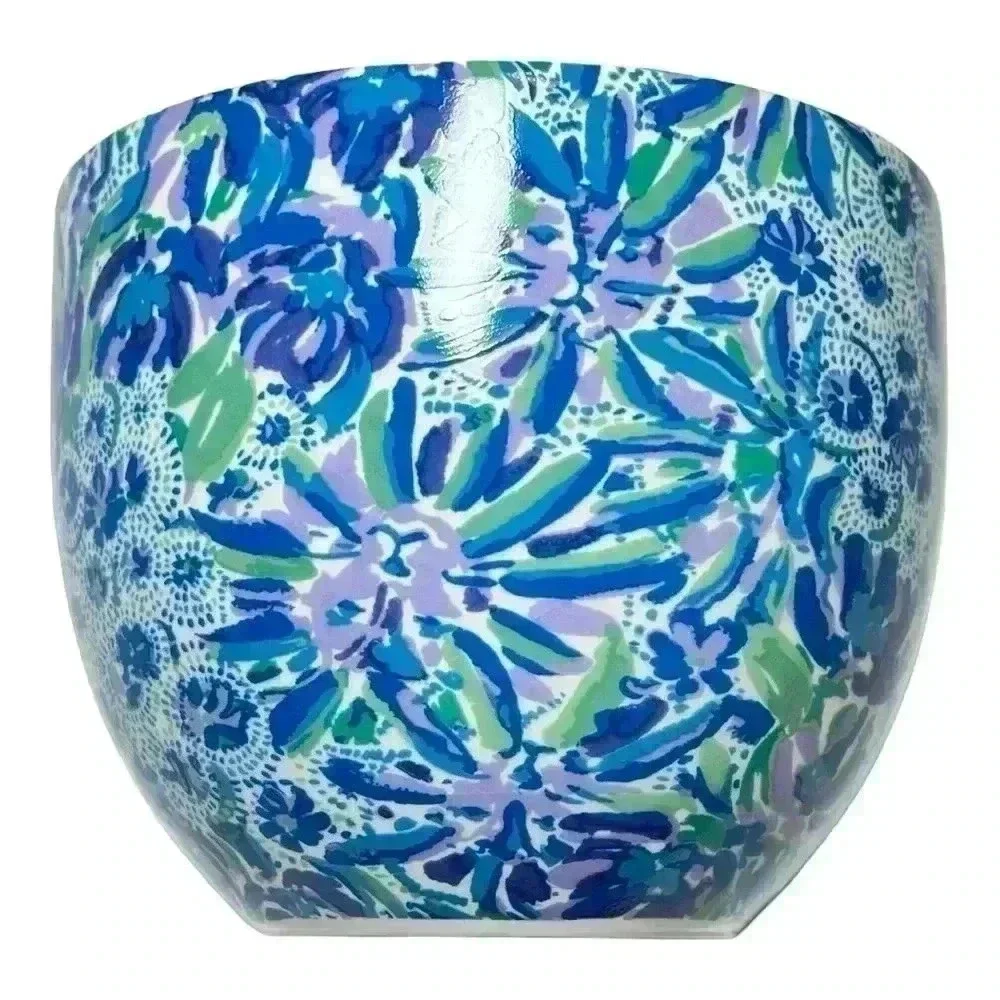 Lilly Pulitzer Ceramic 12oz Preowned Mug Blue,Green and Purple  Bronze Handle